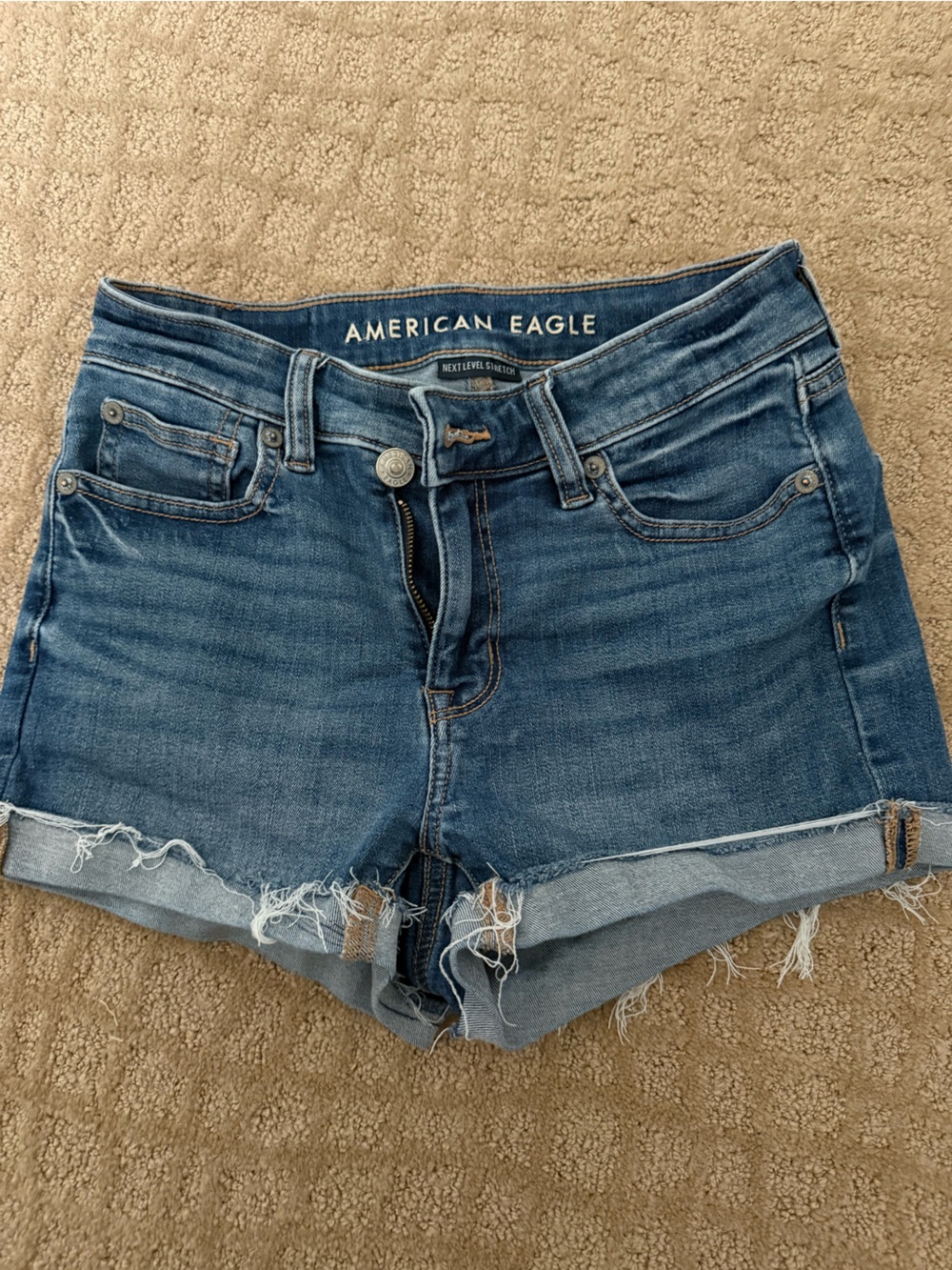 American Eagle Outfitters Blue Distressed Denim Jean Shorts